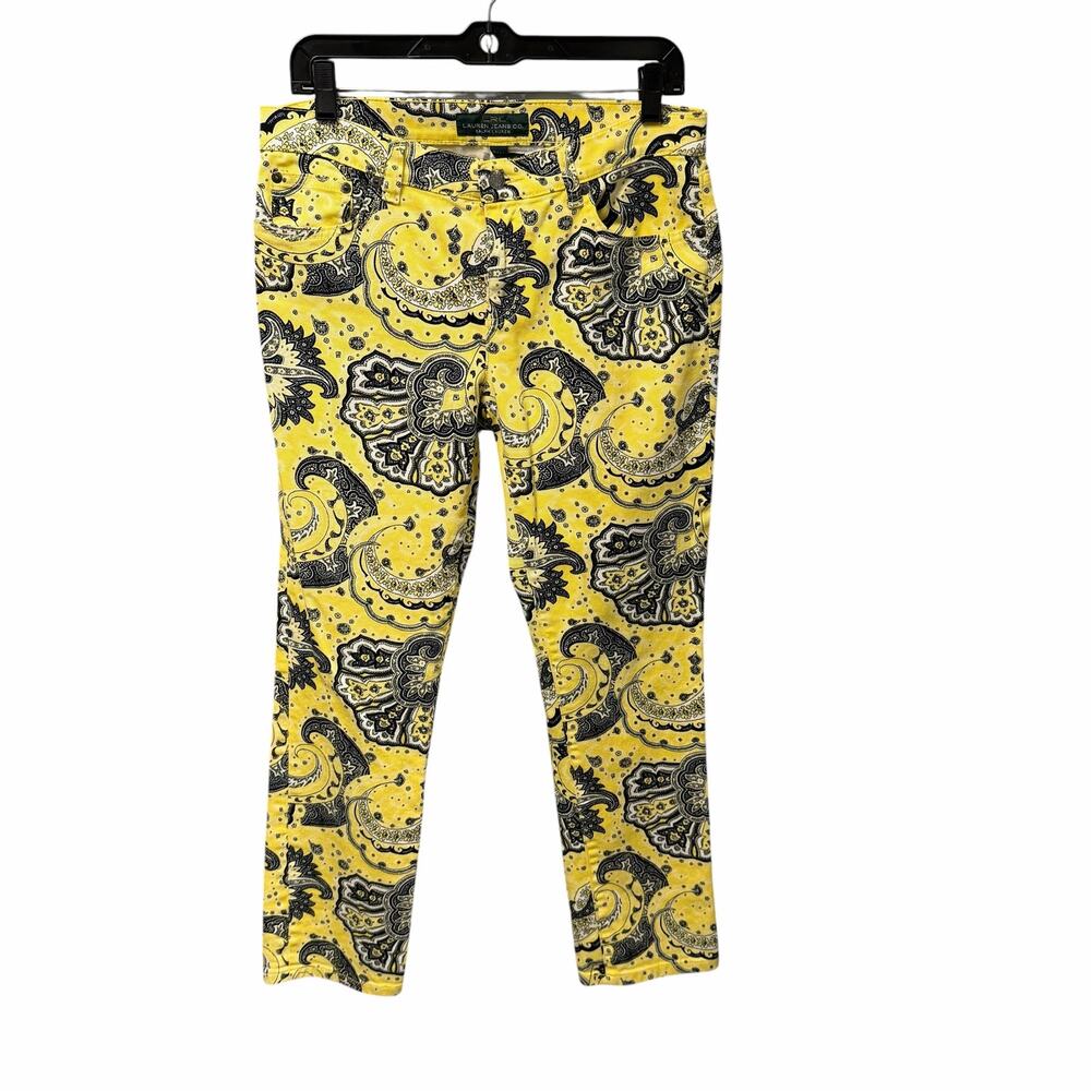 Lauren Ralph Lauren Jeans Co Paisley Yellow Black White Denim Pant Size 6 Retro